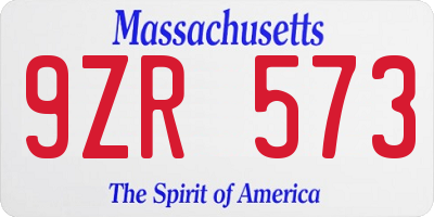 MA license plate 9ZR573