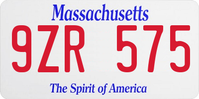 MA license plate 9ZR575