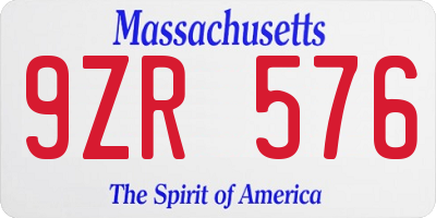 MA license plate 9ZR576