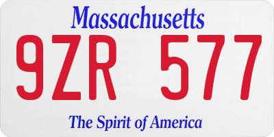 MA license plate 9ZR577