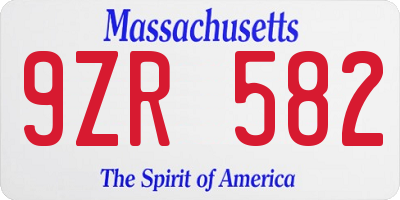 MA license plate 9ZR582