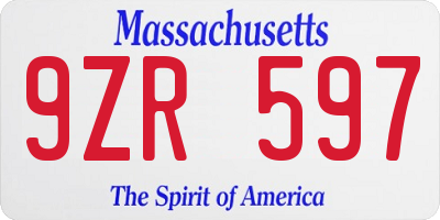 MA license plate 9ZR597