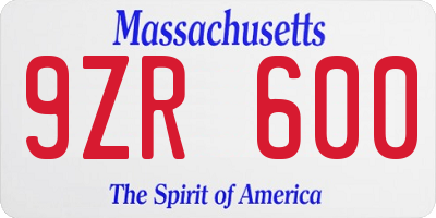 MA license plate 9ZR600