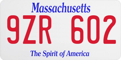 MA license plate 9ZR602