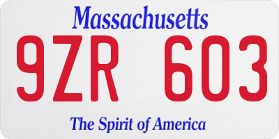 MA license plate 9ZR603