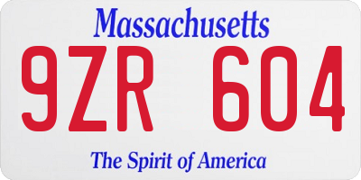 MA license plate 9ZR604