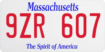 MA license plate 9ZR607