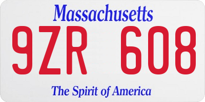 MA license plate 9ZR608