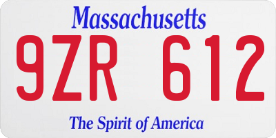 MA license plate 9ZR612