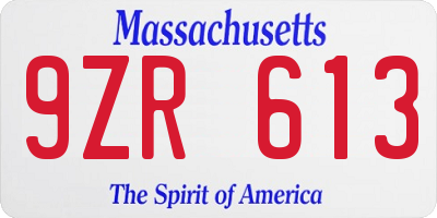 MA license plate 9ZR613