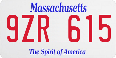 MA license plate 9ZR615