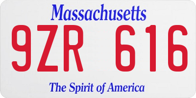 MA license plate 9ZR616
