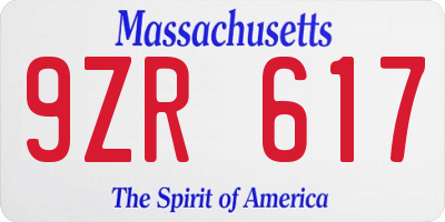 MA license plate 9ZR617