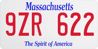 MA license plate 9ZR622