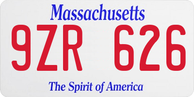 MA license plate 9ZR626