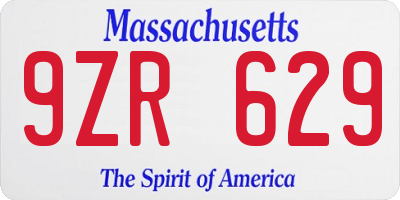 MA license plate 9ZR629