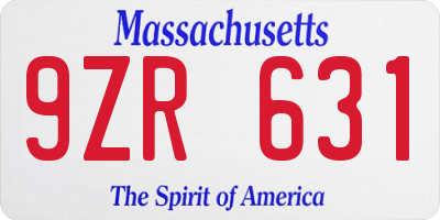 MA license plate 9ZR631