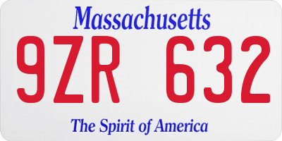 MA license plate 9ZR632