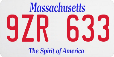 MA license plate 9ZR633