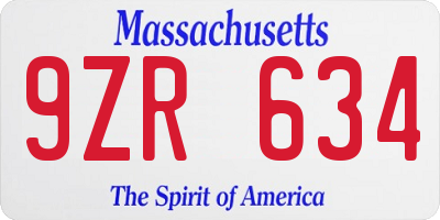 MA license plate 9ZR634