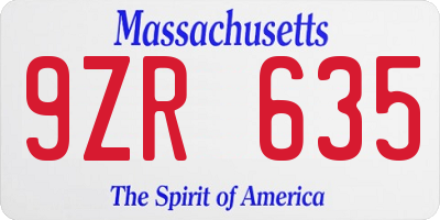 MA license plate 9ZR635