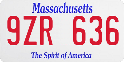 MA license plate 9ZR636