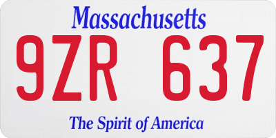 MA license plate 9ZR637