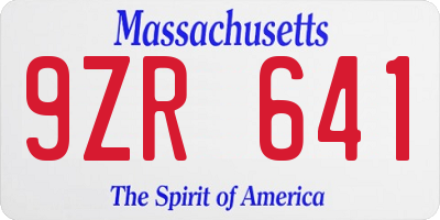 MA license plate 9ZR641