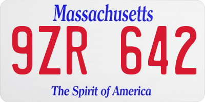 MA license plate 9ZR642
