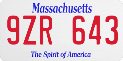 MA license plate 9ZR643