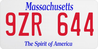 MA license plate 9ZR644