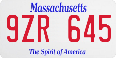 MA license plate 9ZR645