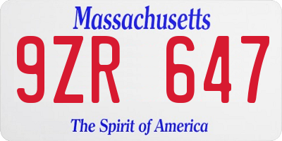 MA license plate 9ZR647