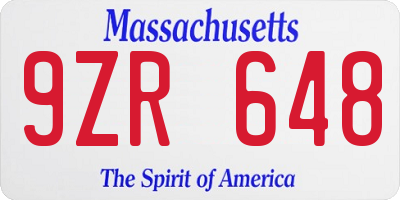 MA license plate 9ZR648