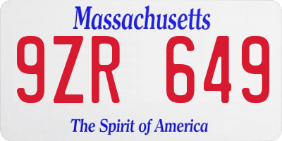 MA license plate 9ZR649