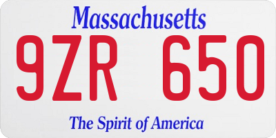 MA license plate 9ZR650