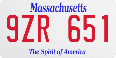 MA license plate 9ZR651