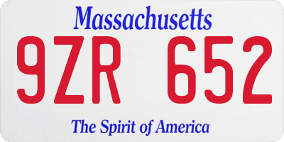 MA license plate 9ZR652