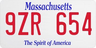 MA license plate 9ZR654