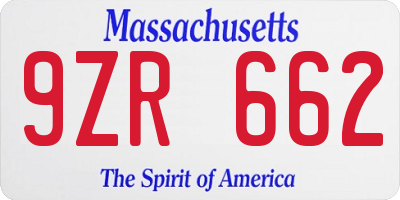 MA license plate 9ZR662