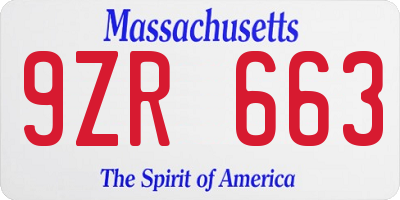 MA license plate 9ZR663