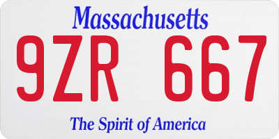 MA license plate 9ZR667