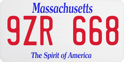 MA license plate 9ZR668