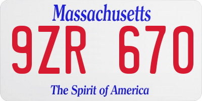 MA license plate 9ZR670