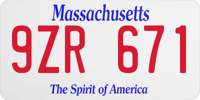 MA license plate 9ZR671