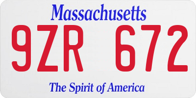 MA license plate 9ZR672