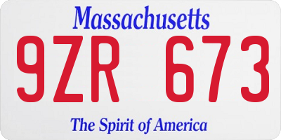 MA license plate 9ZR673