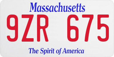 MA license plate 9ZR675