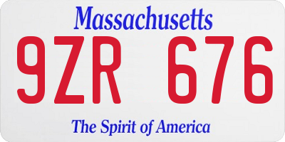 MA license plate 9ZR676