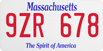 MA license plate 9ZR678